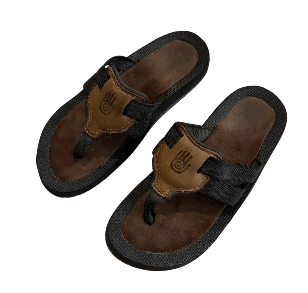 Teva Flip Flops Leather Toe Post Sandals Black Brown Mens 8 Casual Hiking